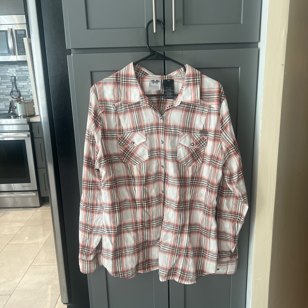 Harley-Davidson bikercore  Woman’s Long Sleeve Plaid Button Up Shirt
